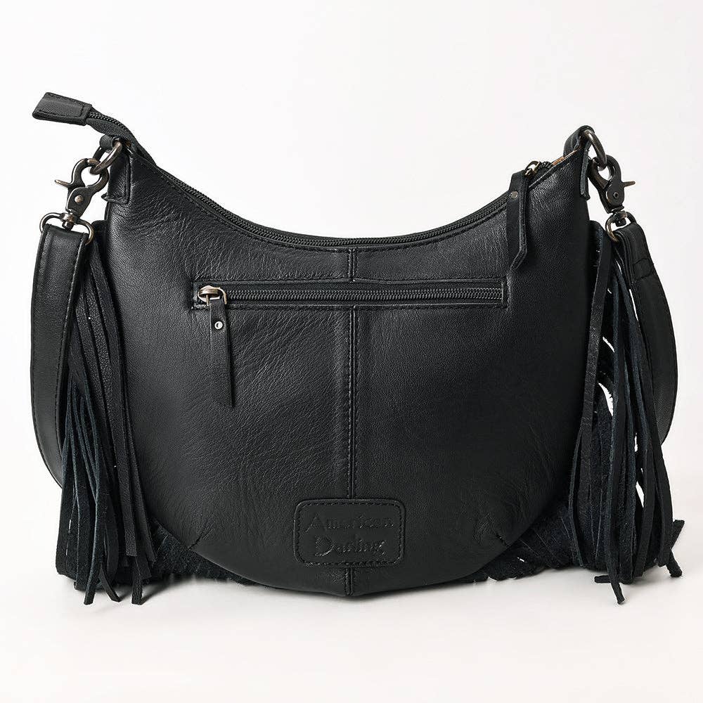 ADBG1686 American Darling Large Quilted Crossbody Hobo | Hand-Tooled Yoke Fringe Bag: ADBG1686