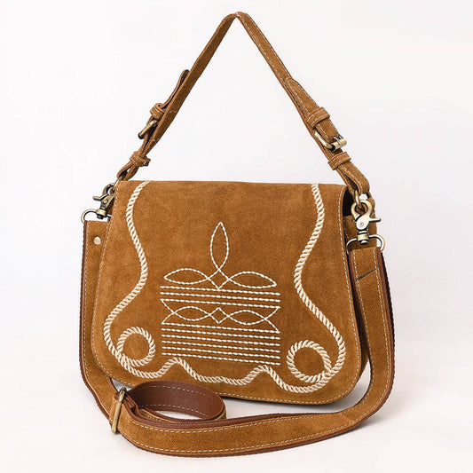 Tan Crossbody Genuine Western Suede Leather women bag: ADBGA670C