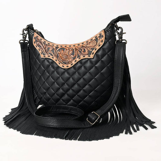 ADBG1686 American Darling Large Quilted Crossbody Hobo | Hand-Tooled Yoke Fringe Bag: ADBG1686