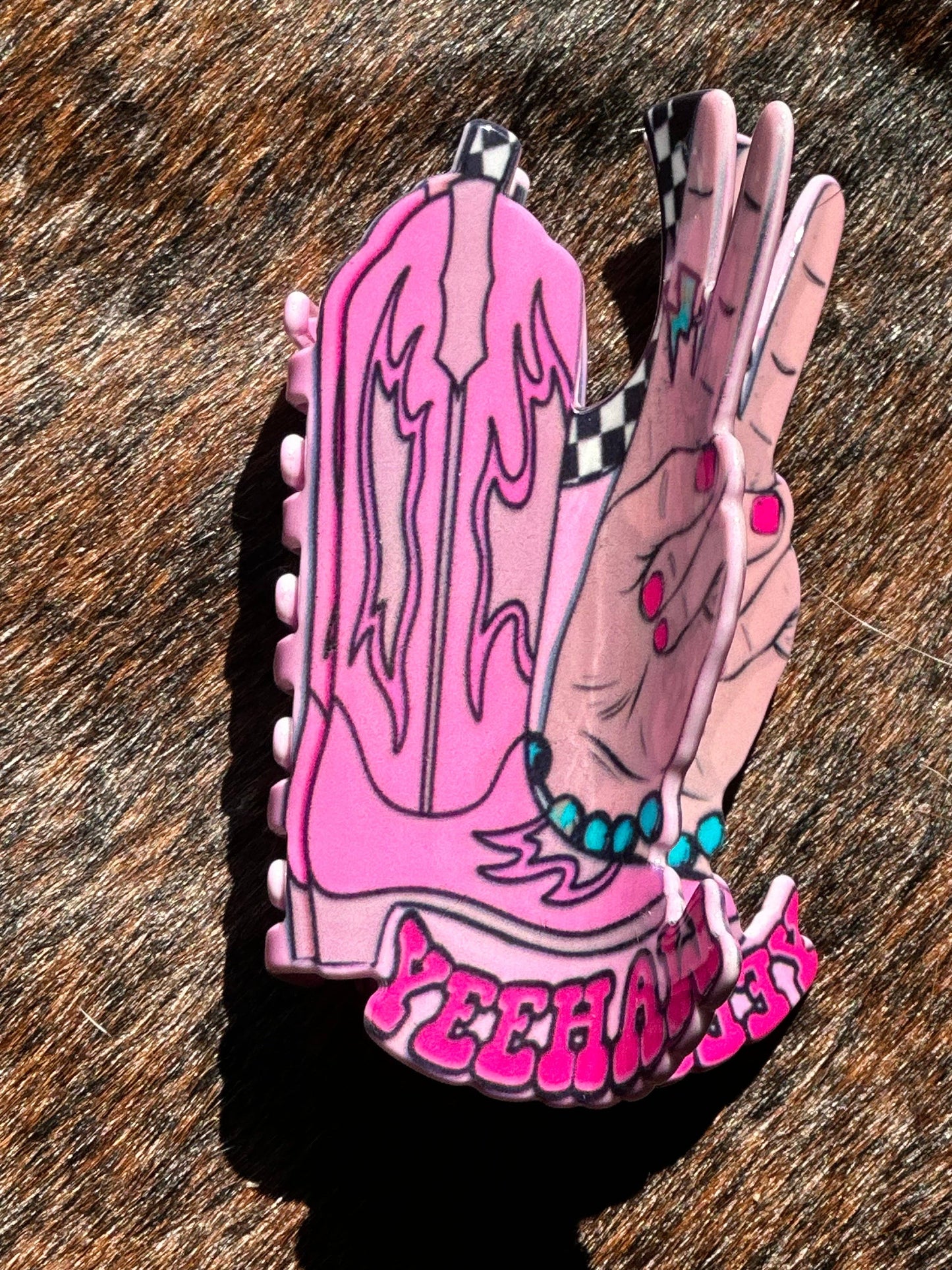 Boot yeehaw printed claw clip