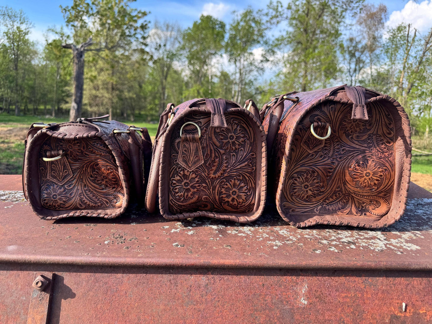 Chestnut Brown Speedy Western Genuine Leather Barrel Bag Purse: Medium