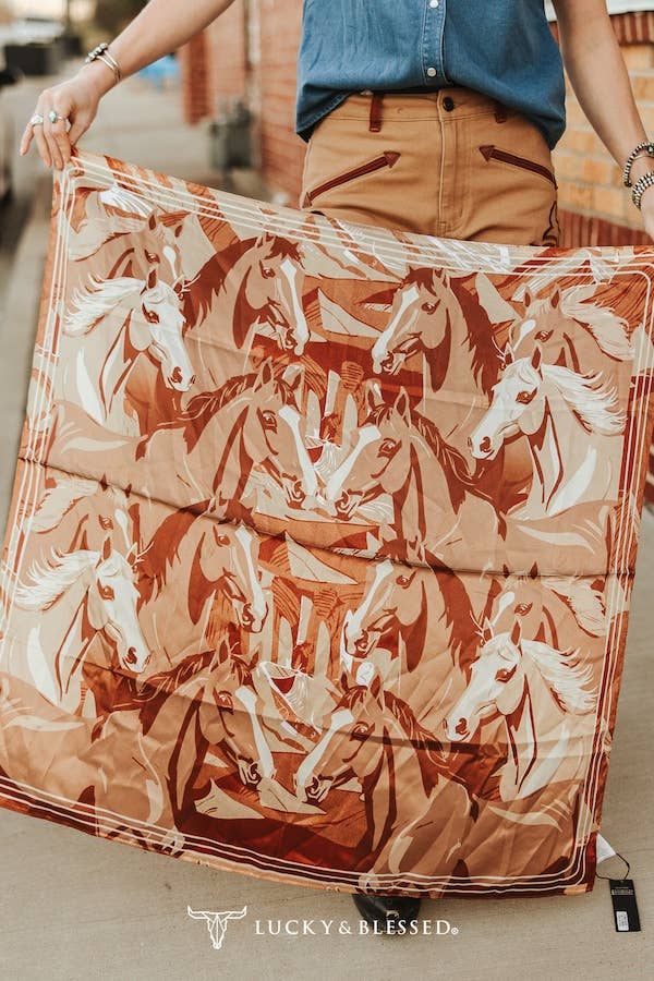 Brown Horse Collage Printed Wild Rag