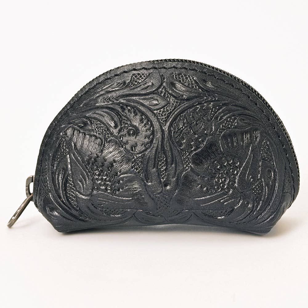 Genuine Western Tooled Black Leather Coin or Accessory Bag : ADBG1205B