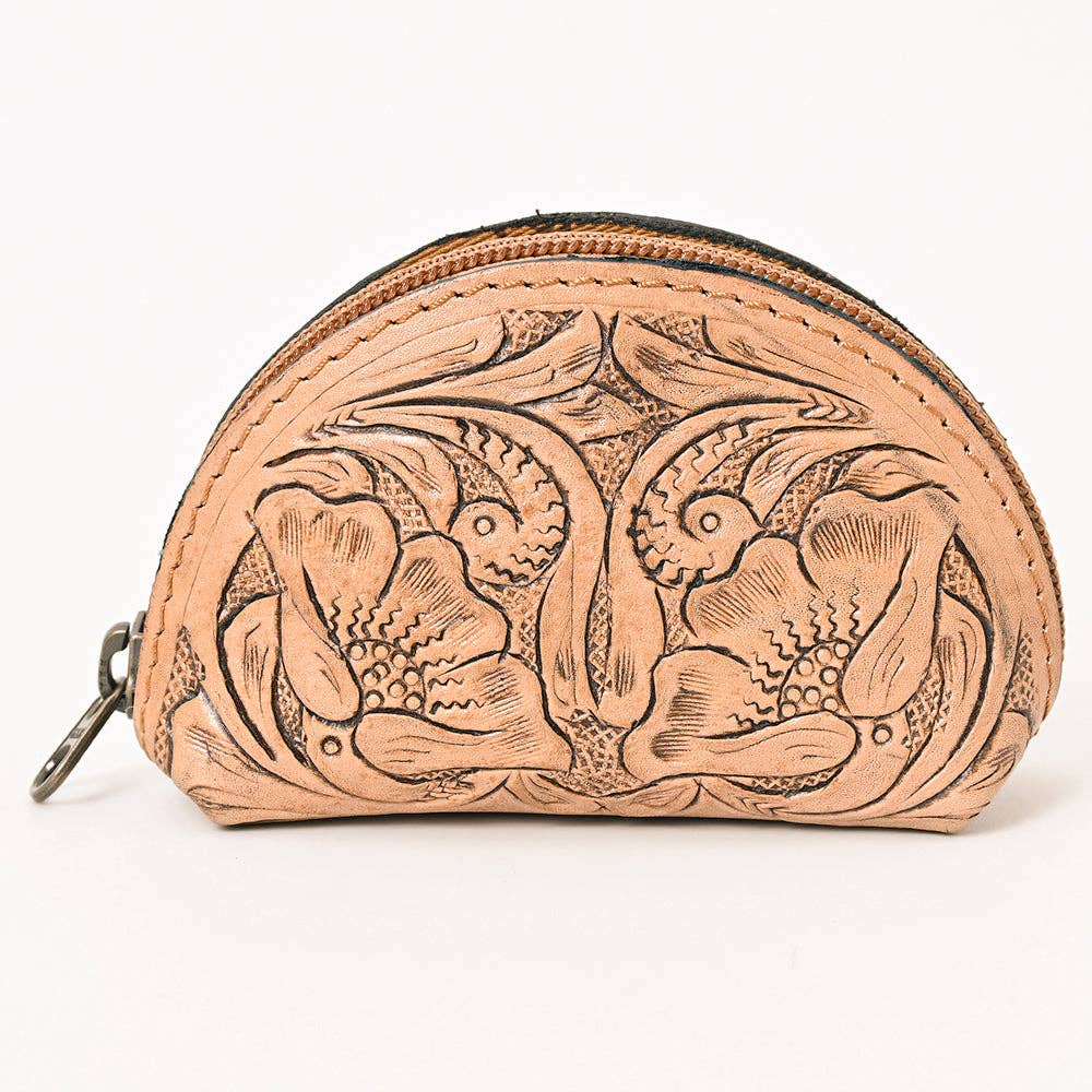 Genuine Western Tooled Tan Leather Coin or Accessory Bag: ADBG1205A