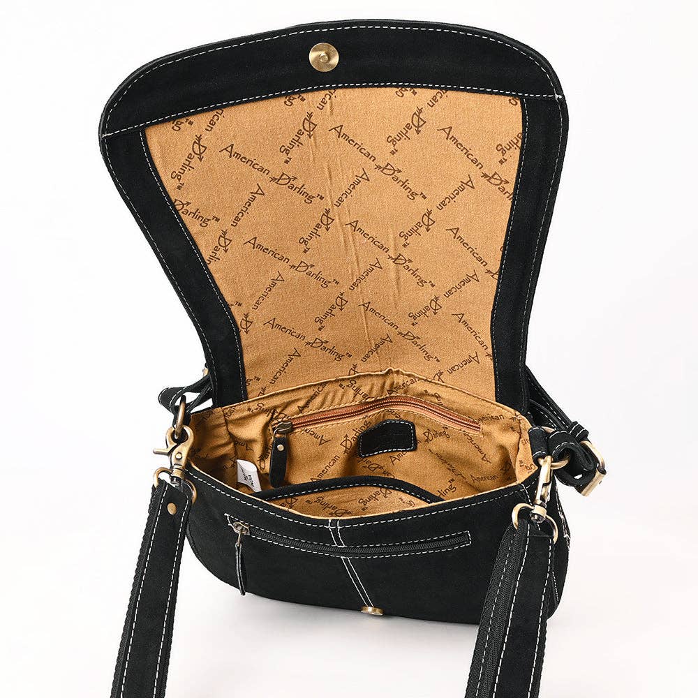 Black Crossbody Genuine Western Suede Leather women bag: ADBGA670A
