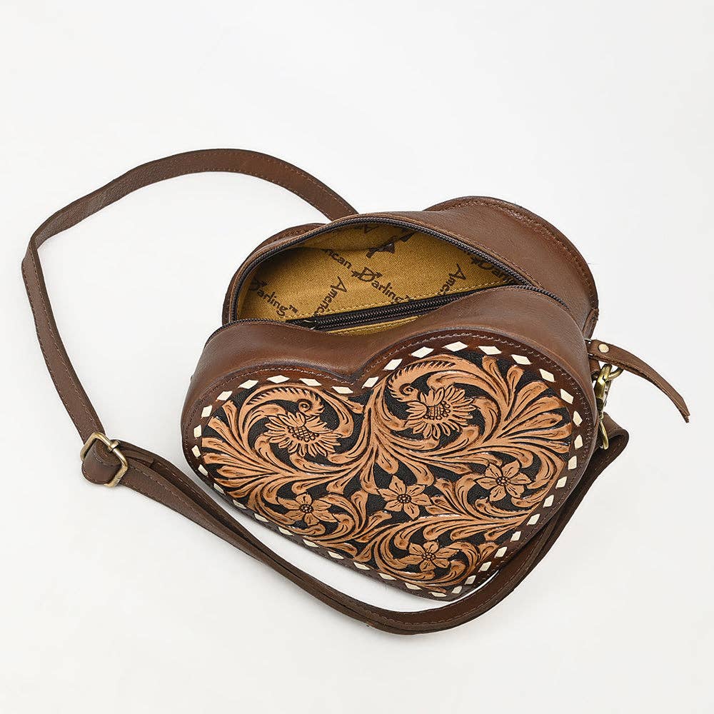 ADBGA430 American Darling Canteen Hand-Tooled Leather Crossbody Bag Western Floral Design: ADBGA430A