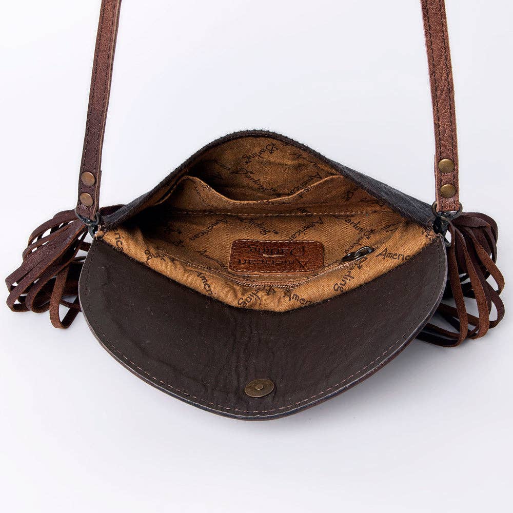 LC-ADBG924 Leather Crossbody with Hand-Tooled Floral Flap & Fringe: ADBG924B