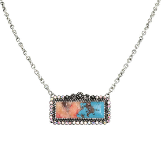 Western Rectangle Turquoise Concho Necklace: Multi-Colored