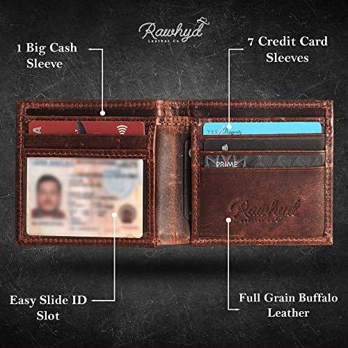 Shotgun Shell Hunting Wallet - Full-Grain Leather Wallets for Men - RFID Blocking Wallet – Western Wallets for Men w/ 7 Card Slots – Slim & Durable Mens Western Wallet - Great Hunting Gifts for Men