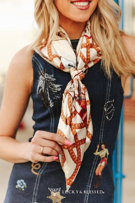 Cream Rope Horse Printed Wild Rag