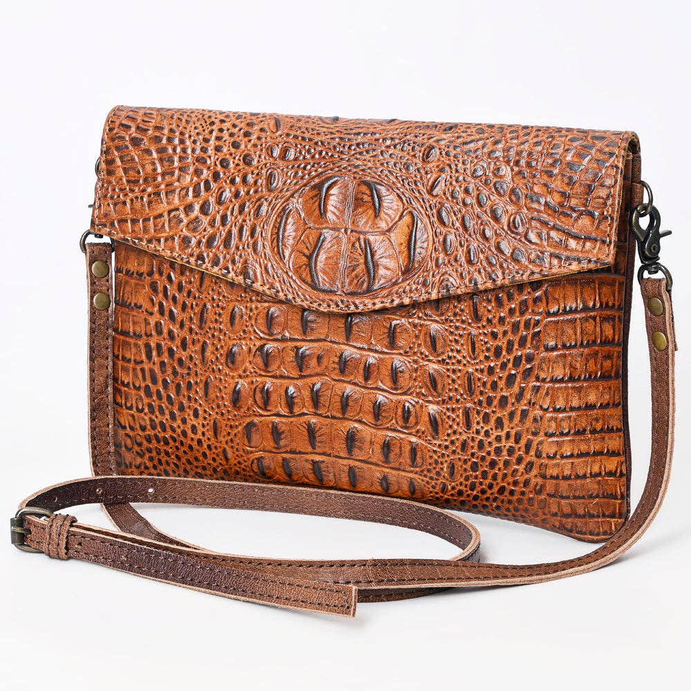 American Darling Crocodile Embossed Genuine Leather Crossbody Envelope - Western Style: ADBGS178BJ