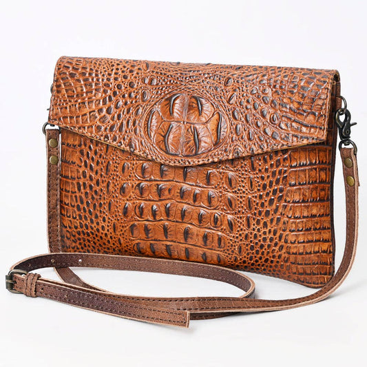 American Darling Crocodile Embossed Genuine Leather Crossbody Envelope - Western Style: ADBGS178BJ