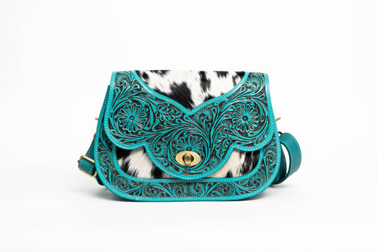 Turquoise Scalloped Flap Leather Purse ABHB 18-25204