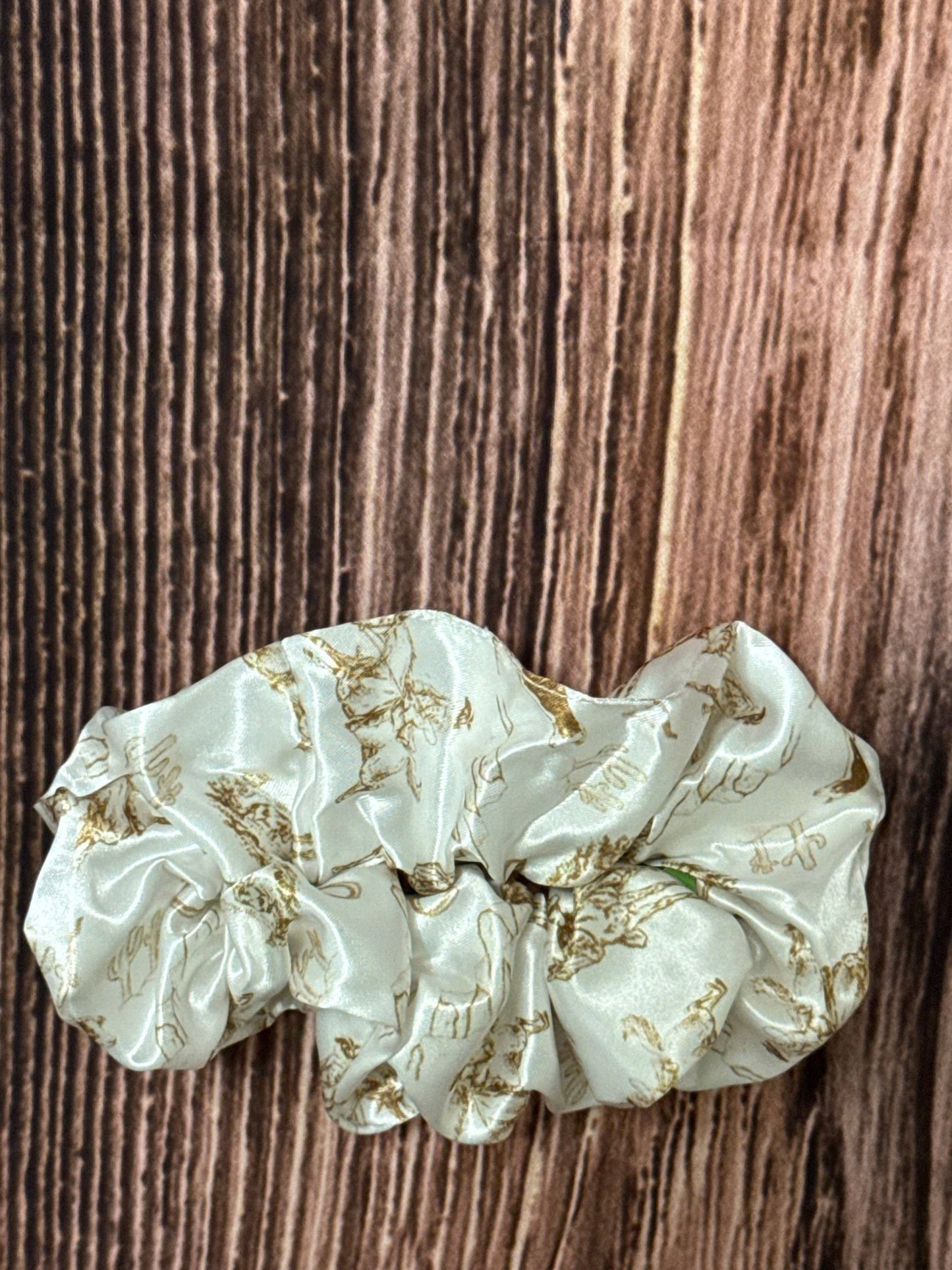 Cream western scene scrunchie